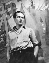 Getz in front of WPA mural, 1942